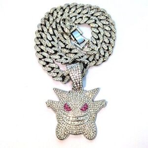 Pokémon Gendar - Iced Out Pendant Necklace with Pink Eyes